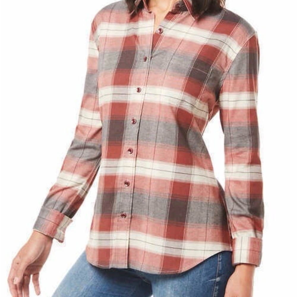 Women's Rust and Gray Plaid Button-Down Shirt